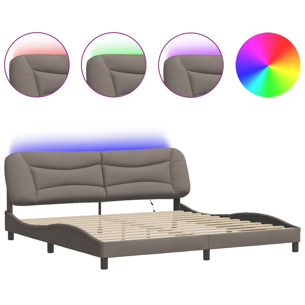vidaXL Rám postele s LED osvětlením taupe 200 x 200 cm textil