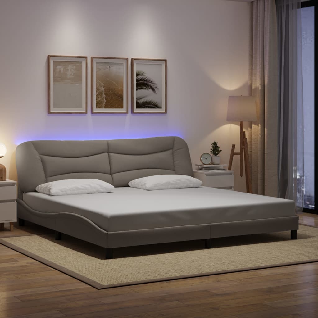 vidaXL Cadru de pat cu lumini LED, gri taupe, 200x200 cm, textil