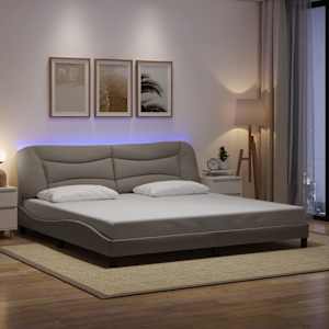 Rám postele s LED bez matrace Hvar taupe 200 x 200 cm textil - obrázek 1