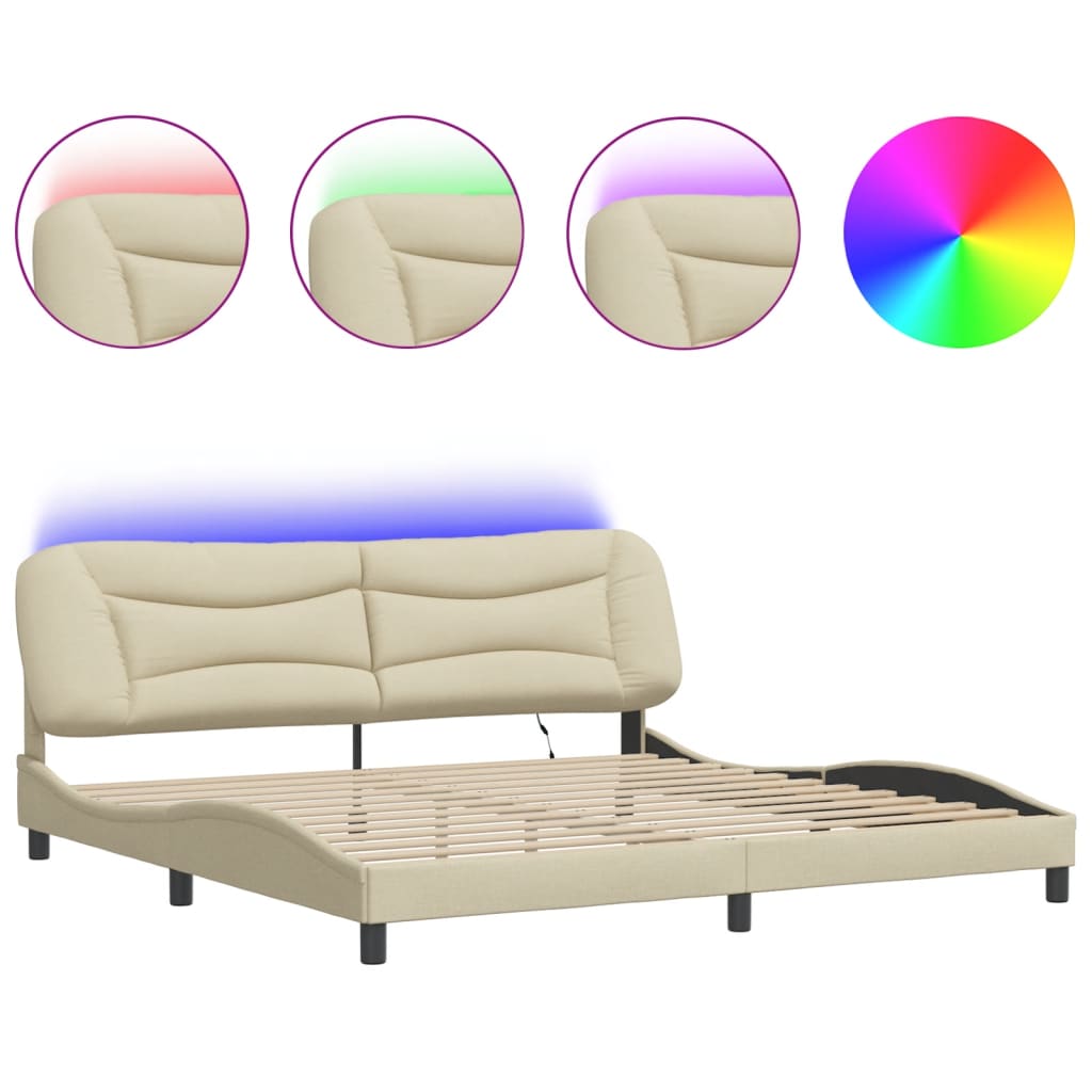 vidaXL Bedframe met LED zonder matras "Hvar" 200x200 cm stof crèmekleurig, foto 3
