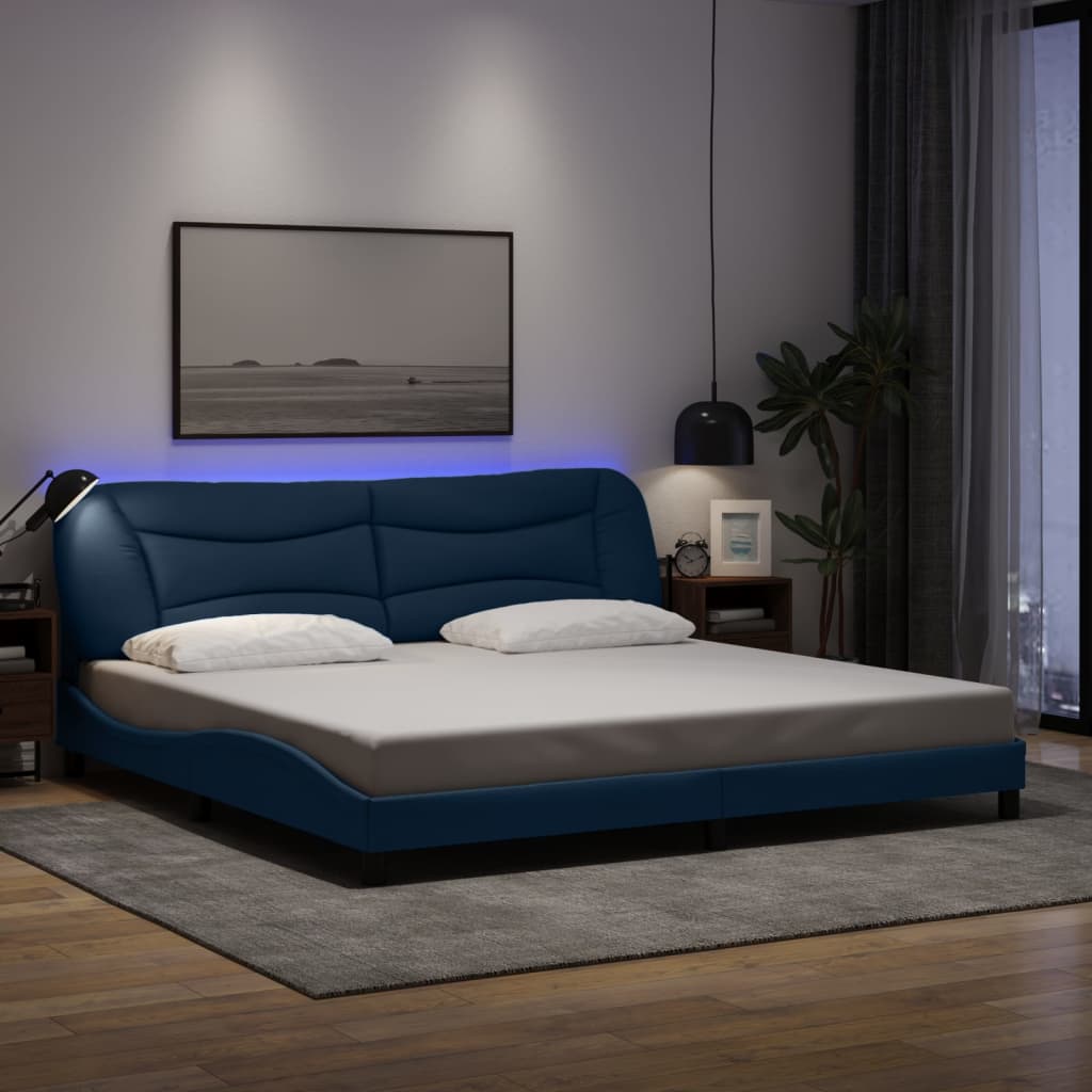 vidaXL Cadru de pat cu lumini LED, albastru, 200x200 cm, textil