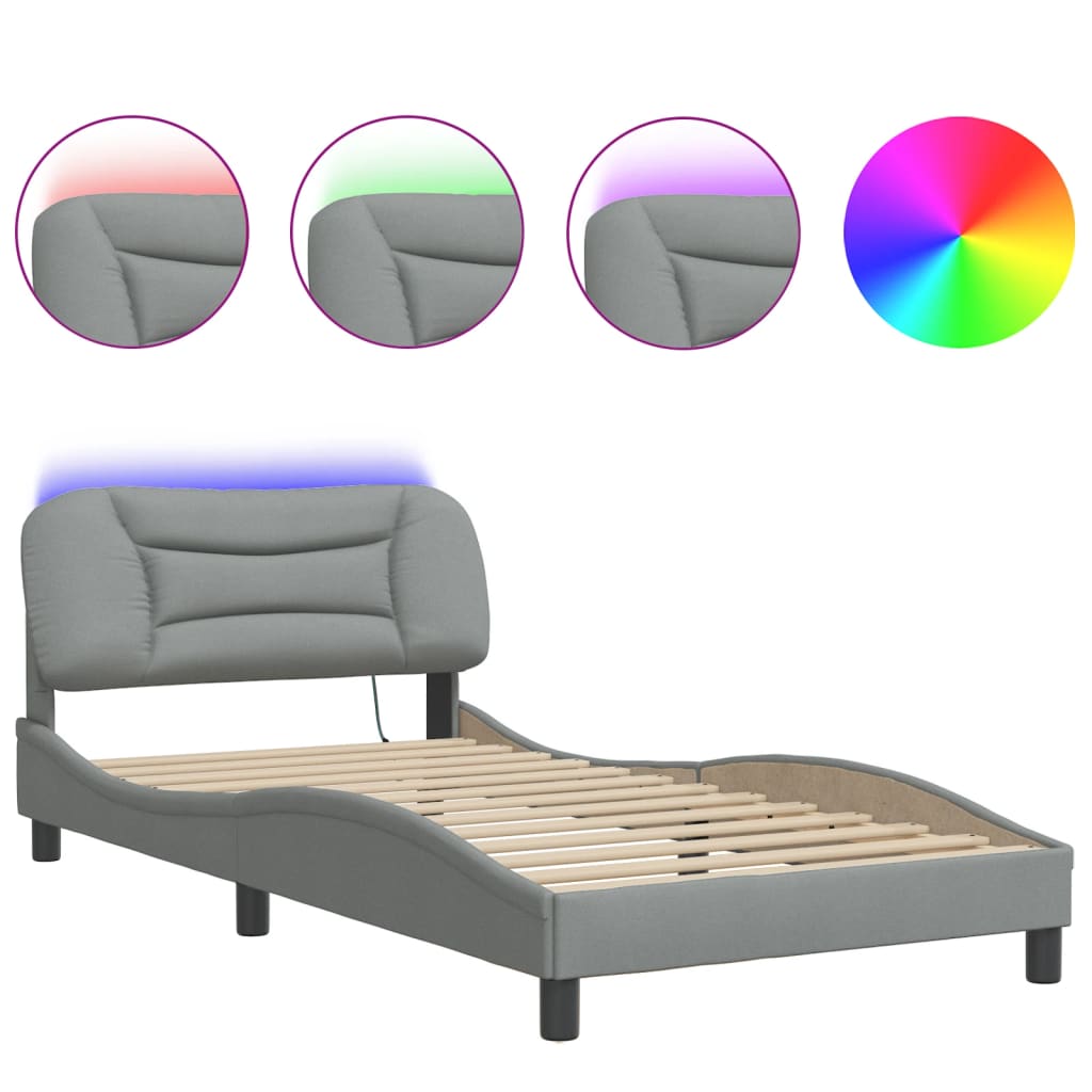 E-shop vidaXL Rám postele s LED bez matraca Hvar bledosivý 100x190 cm látka