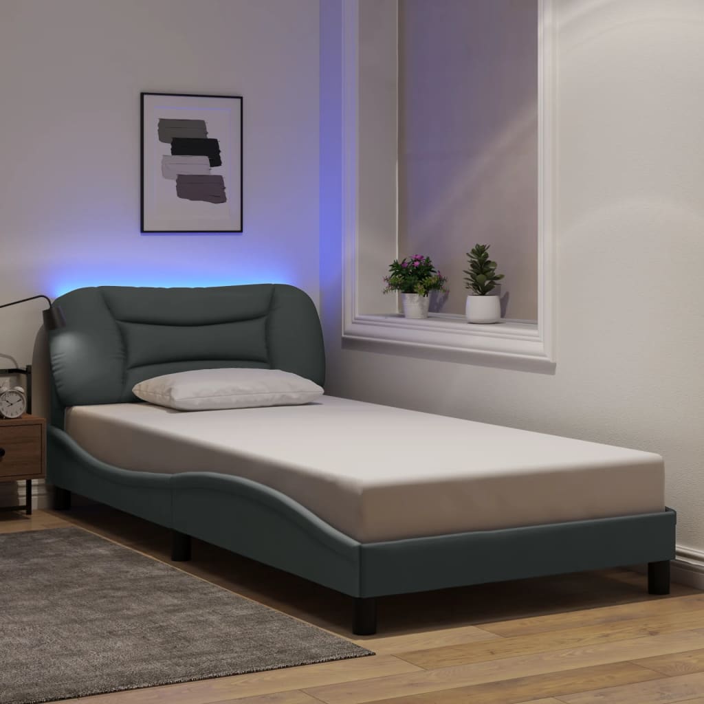 vidaXL Cadru de pat cu LED fără saltea, Hvar, gri deschis, 100x190 cm, textil