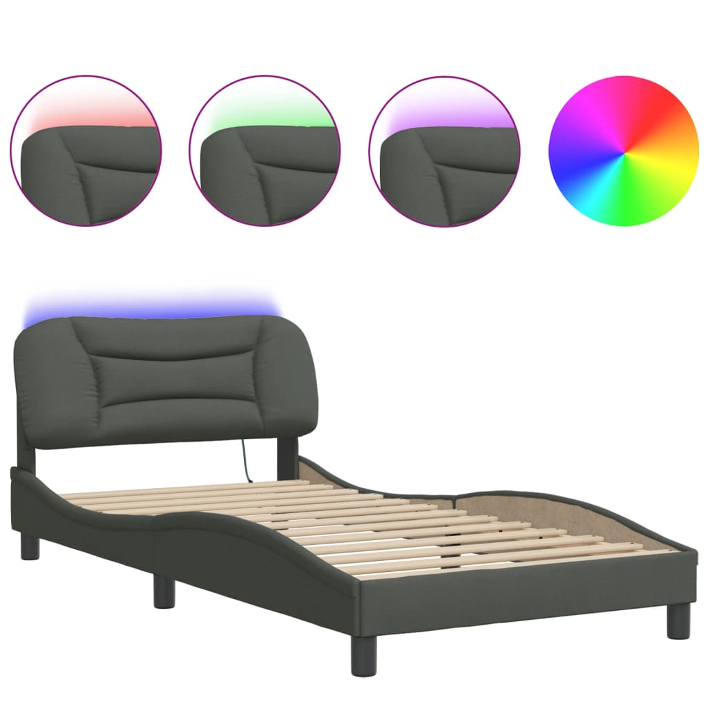 E-shop vidaXL Rám postele s LED bez matraca Hvar tmavosivý 100x203 cm látka