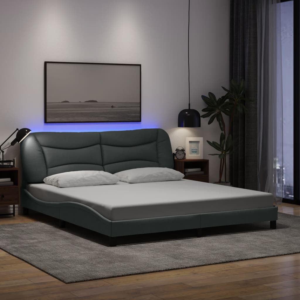 vidaXL Cadru de pat cu LED fără saltea, Hvar, gri deschis, 183x213 cm, textil