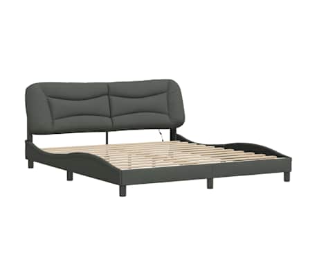 vidaXL Bed Frame with LED without Mattress "Hvar" Dark Grey 183x213 cm Fabric