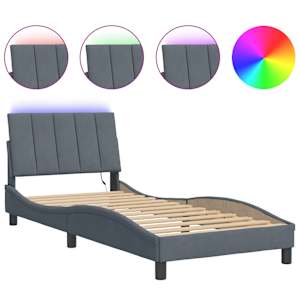 Rám postele s LED osvětlením bez matrace Hanko tmavě šedý 80 x 200 cm samet - obrázek 2