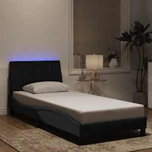 Posteljni okvir z LED brez vzmetnice Hanko črn 80x200 cm žamet