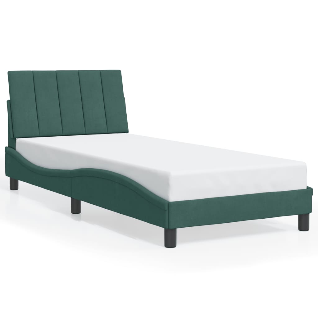 vidaXL Cadru de pat cu lumini LED, verde închis, 80x200 cm, catifea