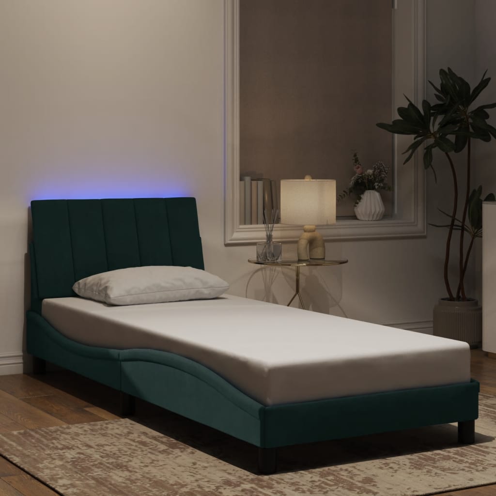 vidaXL Cadru de pat cu lumini LED, verde închis, 80x200 cm, catifea