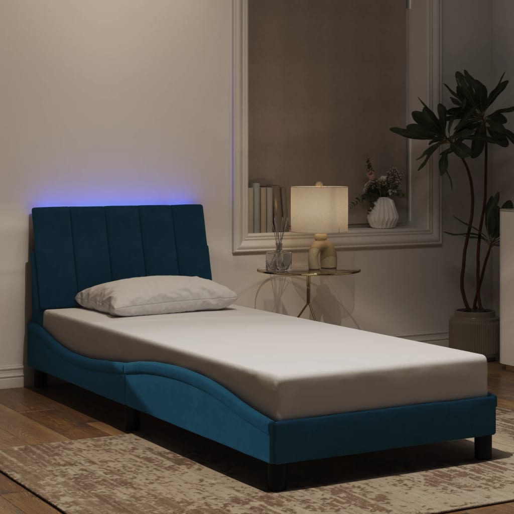 vidaXL Cadru de pat cu lumini LED, albastru, 80x200 cm, catifea