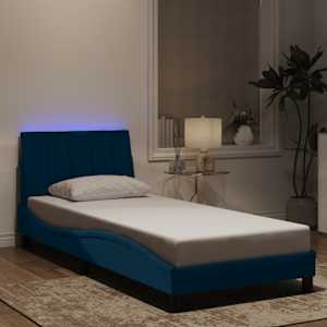 Posteljni okvir z LED brez vzmetnice Hanko moder 80x200 cm žamet