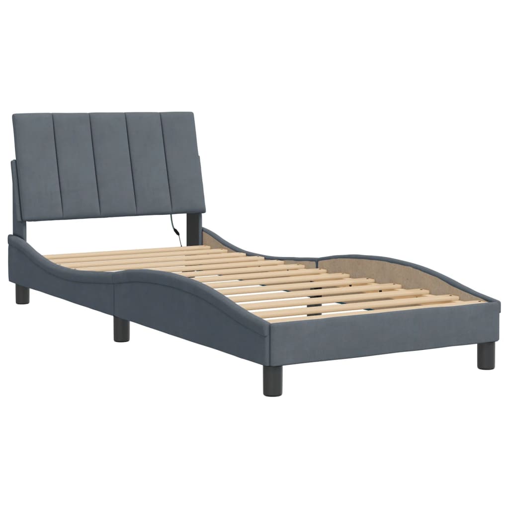 vidaXL Bedframe met LED-verlichting fluweel donkergrijs 90x190 cm afbeelding