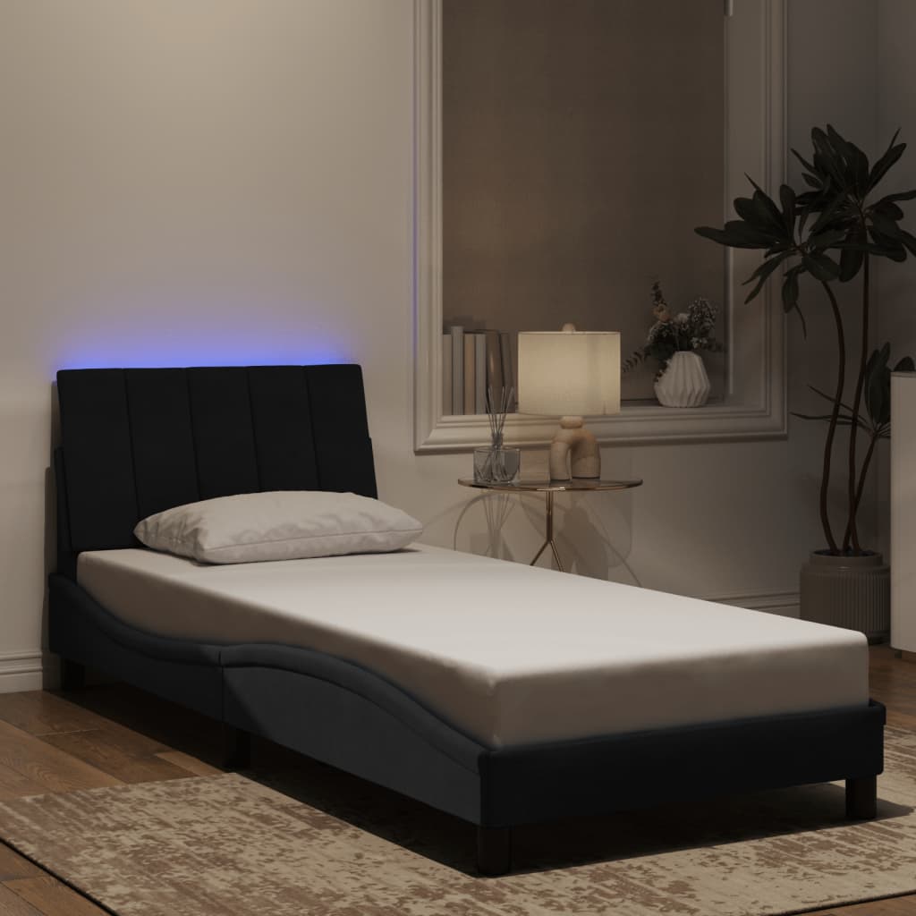 vidaXL Cadru de pat cu lumini LED, negru, 90x190 cm, catifea