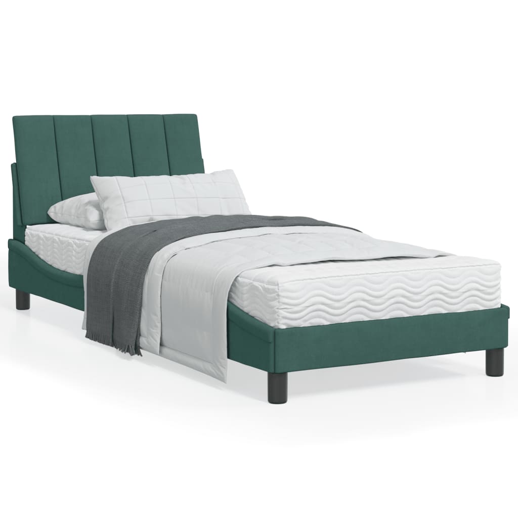vidaXL Cadru de pat cu lumini LED, verde închis, 90x190 cm, catifea