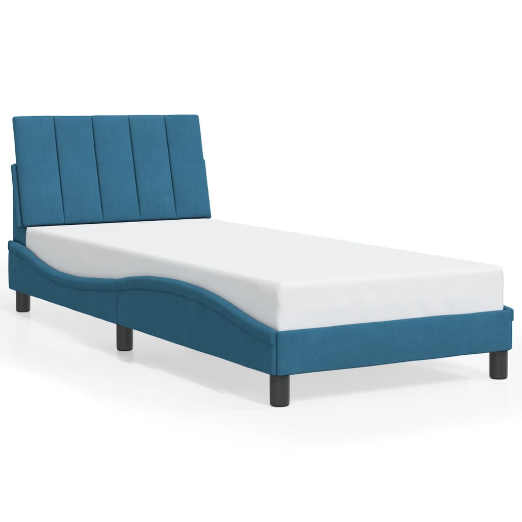 vidaXL Cadru de pat cu lumini LED, albastru, 90x190 cm, catifea