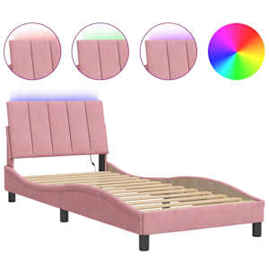 Posteljni okvir z LED brez vzmetnice Hanko roza 90x190 cm žamet - slika 2