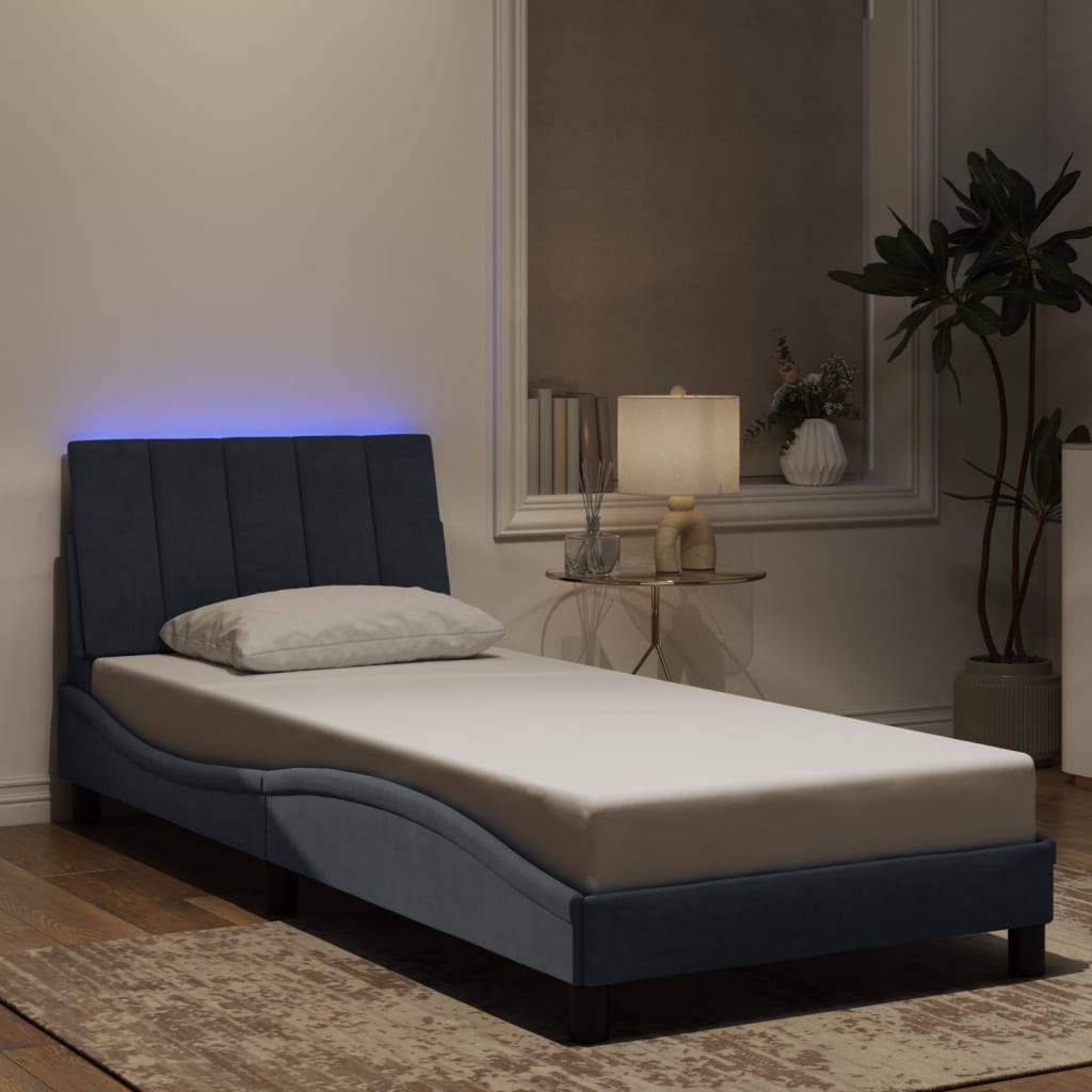 vidaXL Cadru de pat cu LED fără saltea, Hanko, gri închis, 152x203 cm, catifea
