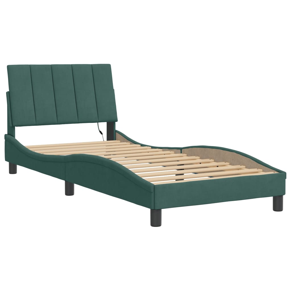vidaXL Bedframe met LED-verlichting fluweel donkergroen 90x200 cm afbeelding