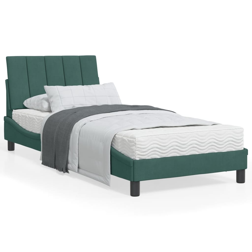 vidaXL Cadru de pat cu lumini LED, verde închis, 90x200 cm, catifea