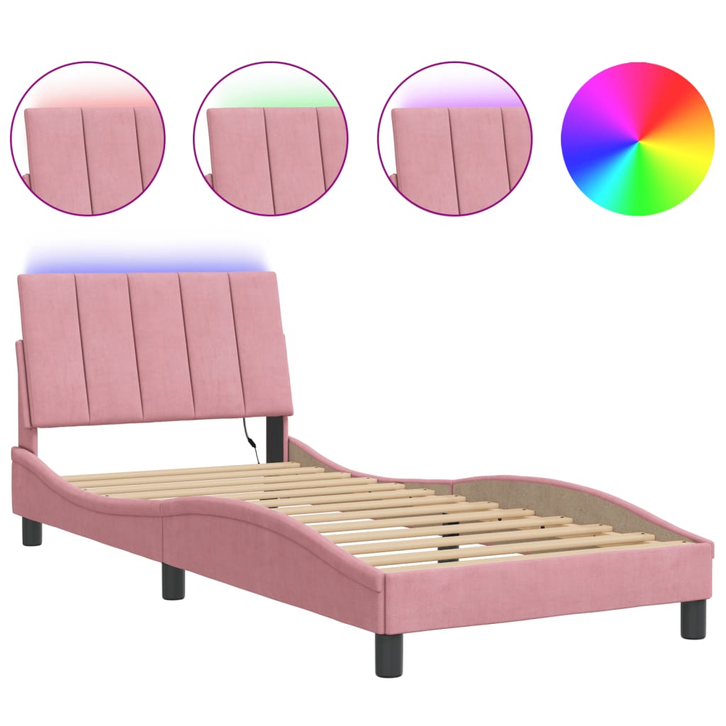 Thumbnail - vidaXL Bettgestell mit LED ohne Matratze "Hanko" Rosa 90x200 cm Samt