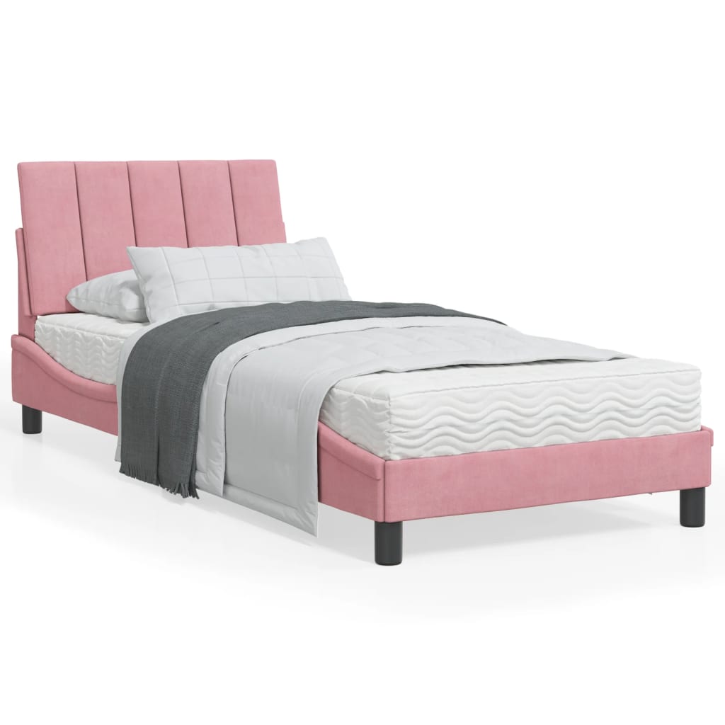 vidaXL Cadru de pat cu lumini LED, roz, 90x200 cm, catifea