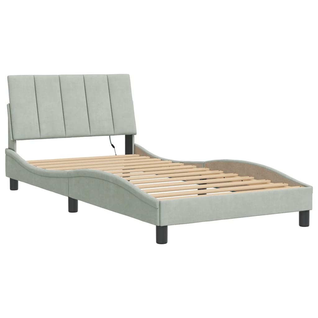 vidaXL Bedframe met LED zonder matras "Hanko" lichtgrijs 100x200 cm grijs, foto 4