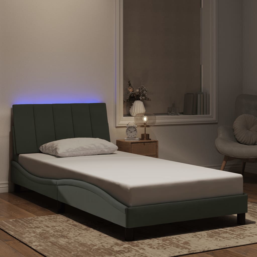 vidaXL Cadru de pat cu LED fără saltea, Hanko, gri deschis, 100x200 cm, catifea