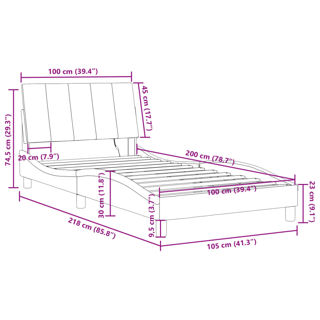 Rám postele s LED osvětlením bez matrace Hanko tmavě šedý 100 x 200 cm samet - obrázek 16