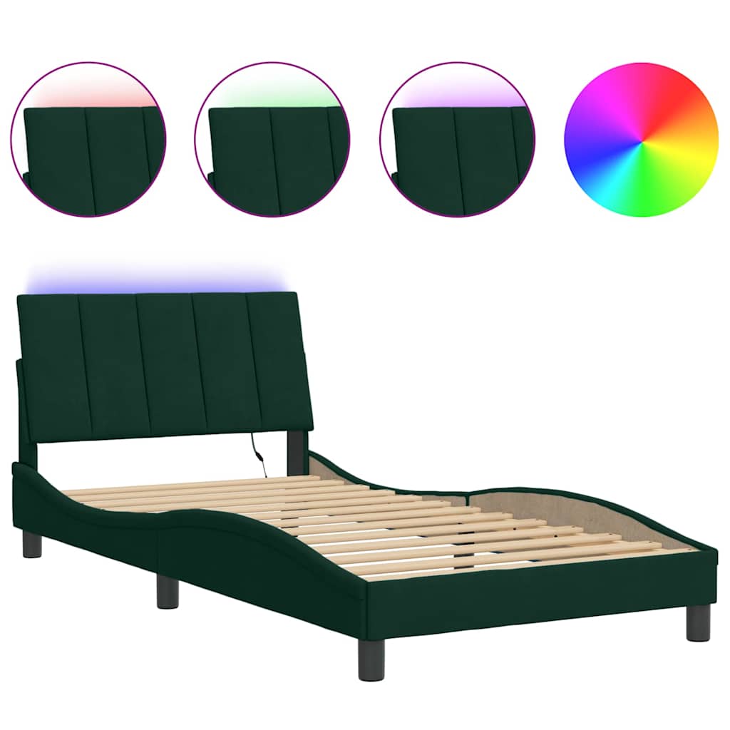E-shop vidaXL Rám postele s LED bez matraca Hankotmavozelený 100x200 cm zamat