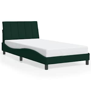 Rám postele s LED osvětlením bez matrace Hanko tmavě zelený 100 x 200 cm samet - obrázek 5