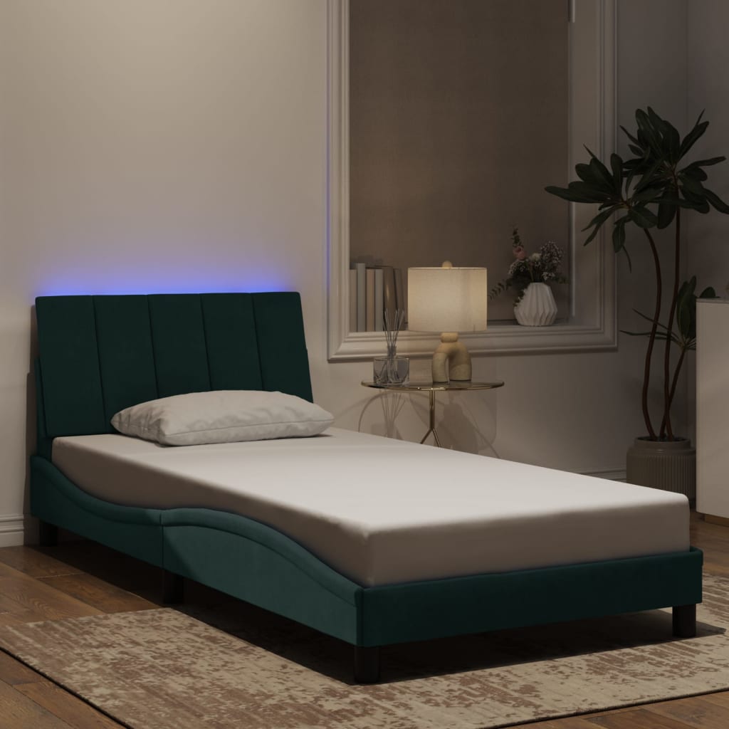 vidaXL Bettgestell mit LED ohne Matratze "Hanko" Dunkelgrün 100x200 cm Samt