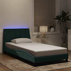 Rám postele s LED osvětlením bez matrace Hanko tmavě zelený 100 x 200 cm samet - obrázek 1