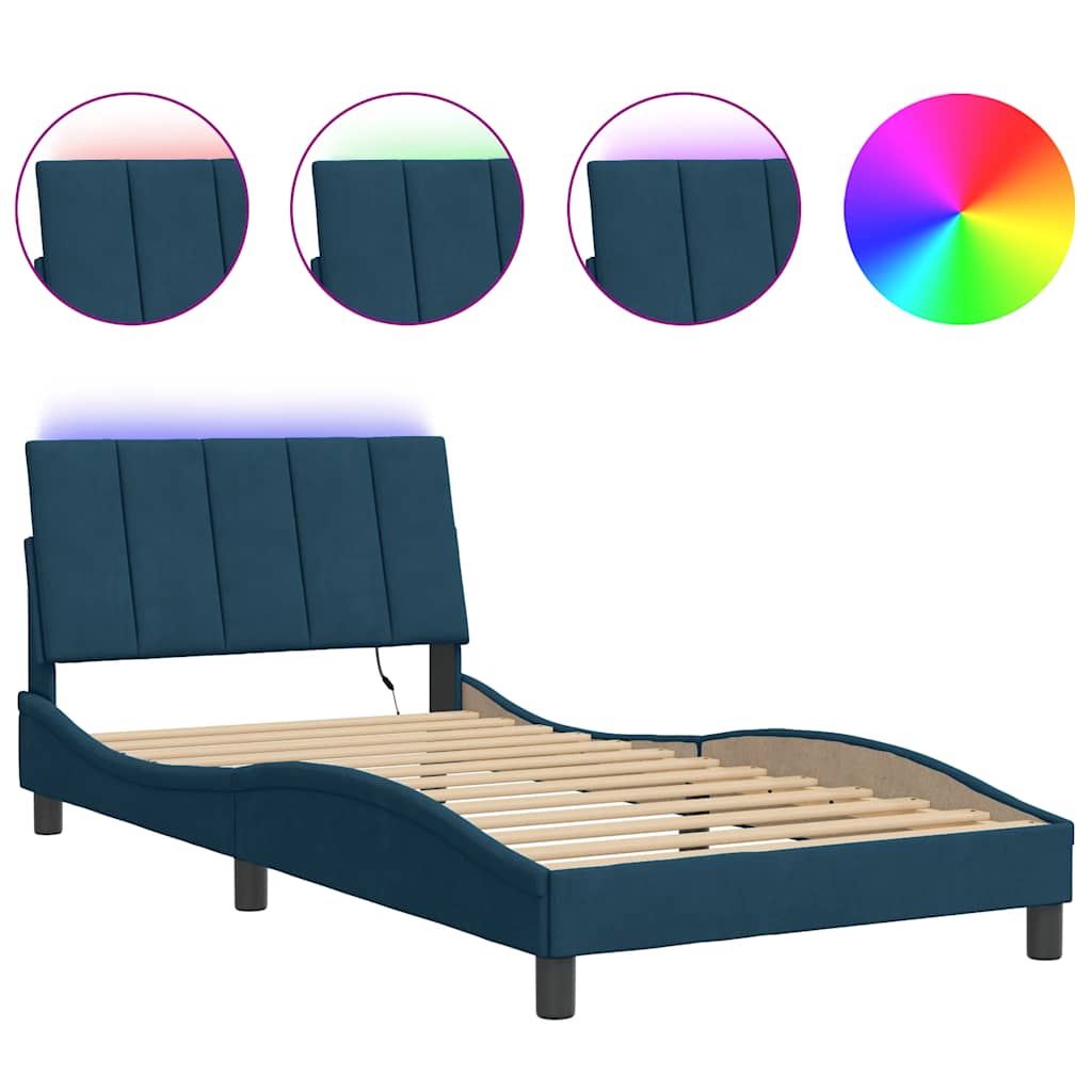 E-shop vidaXL Rám postele s LED bez matraca Hankomodrý 100x200 cm zamat