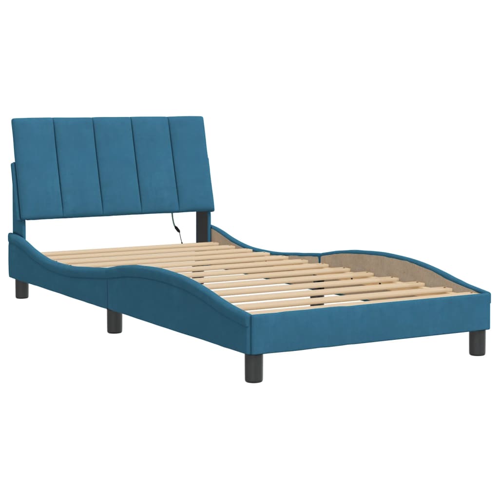 vidaXL Bedframe met LED-verlichting fluweel blauw 100x200 cm afbeelding
