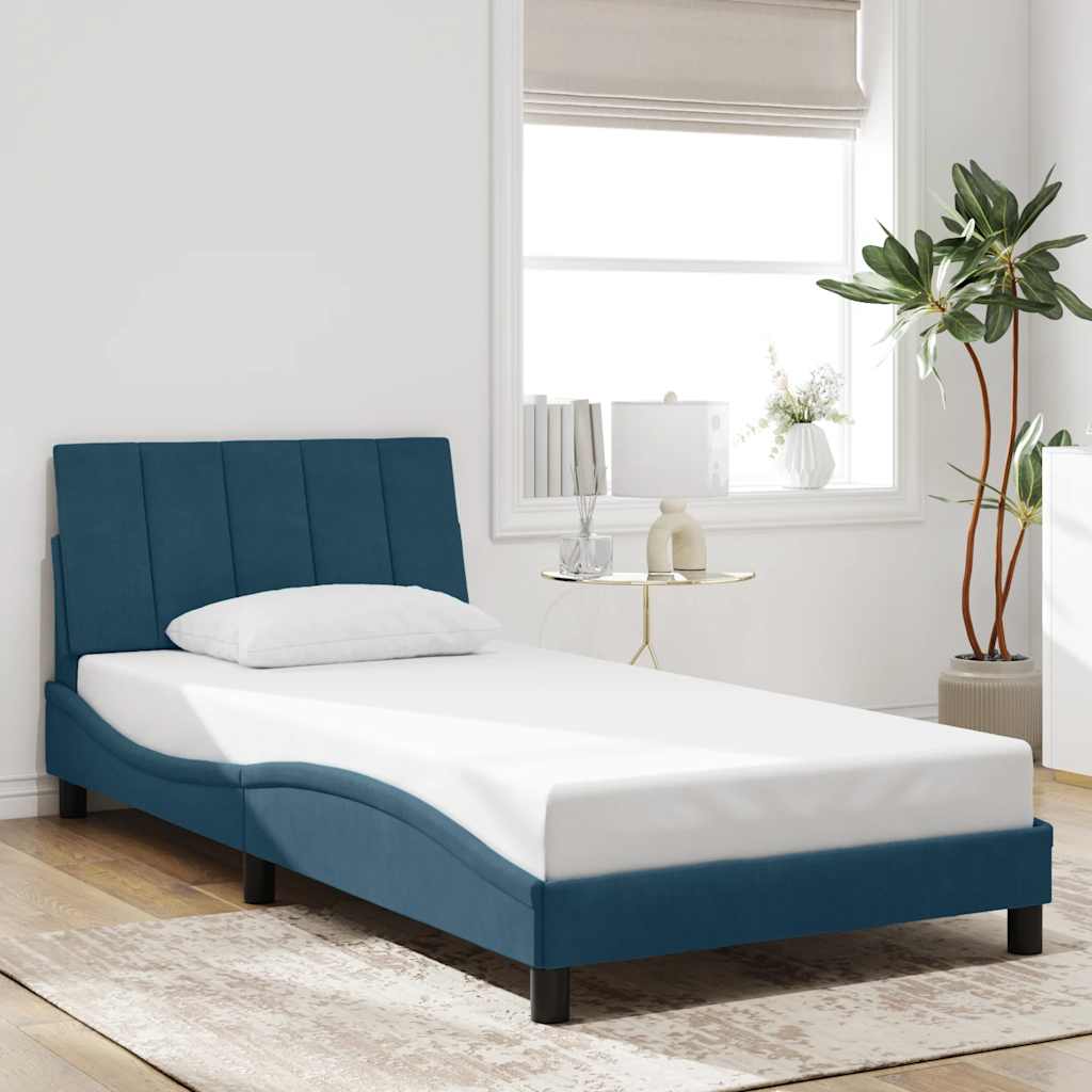 vidaXL Bedframe met LED zonder matras "Hanko" fluweel blauw 100x200 cm, foto 2
