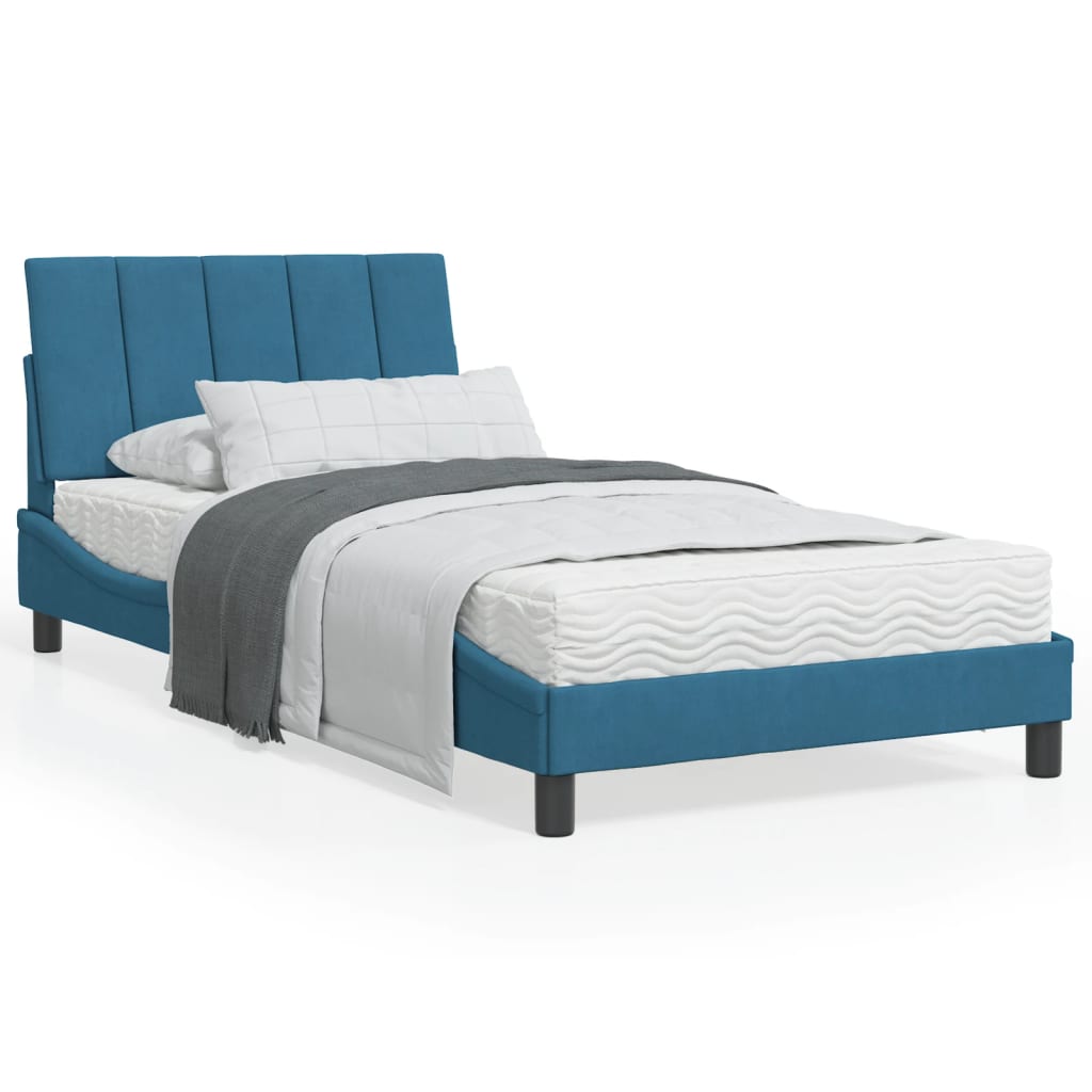 vidaXL Cadru de pat cu lumini LED, albastru, 100x200 cm, catifea