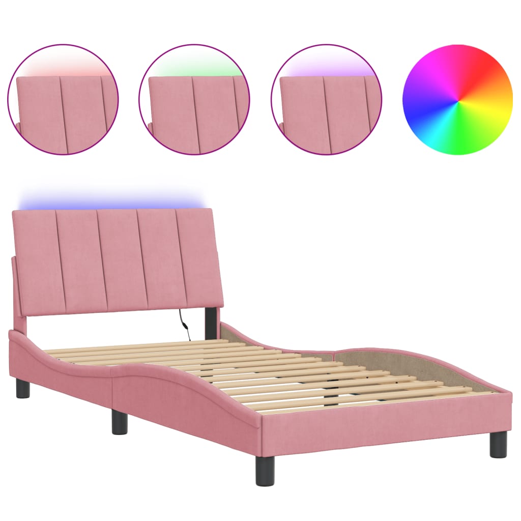 vidaXL Bedframe met LED zonder matras "Hanko" fluweel roze 100x200 cm, foto 3