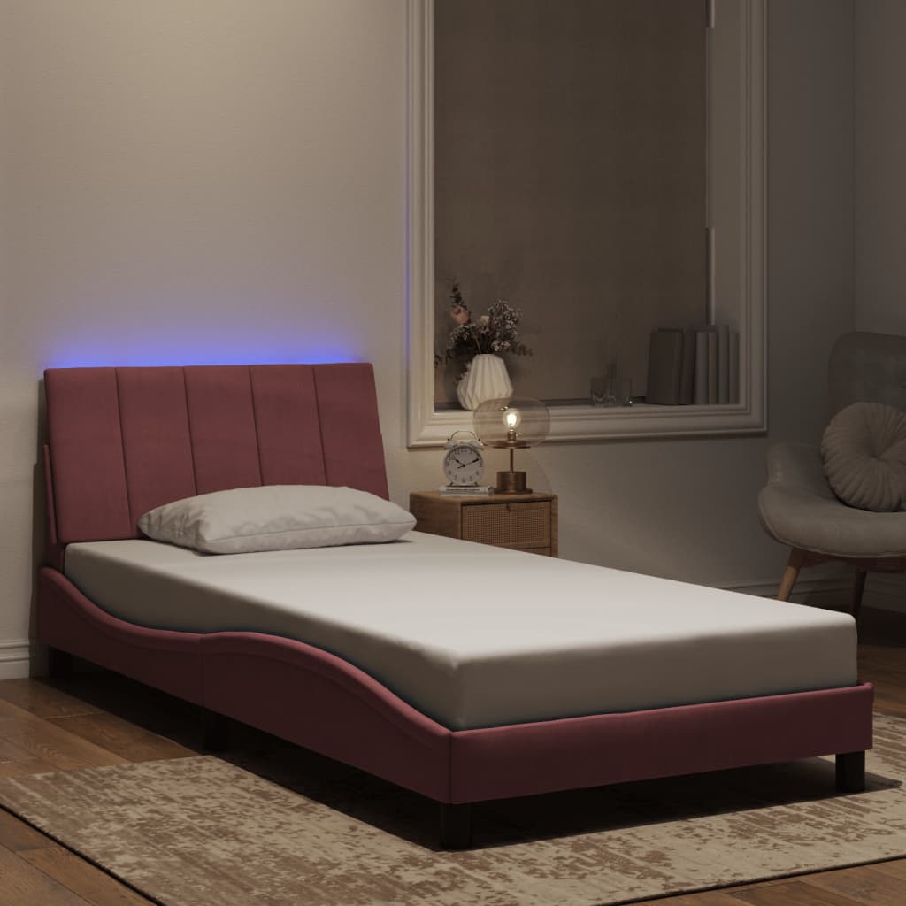 vidaXL Cadru de pat cu LED fără saltea, Hanko, roz, 100x200 cm, catifea