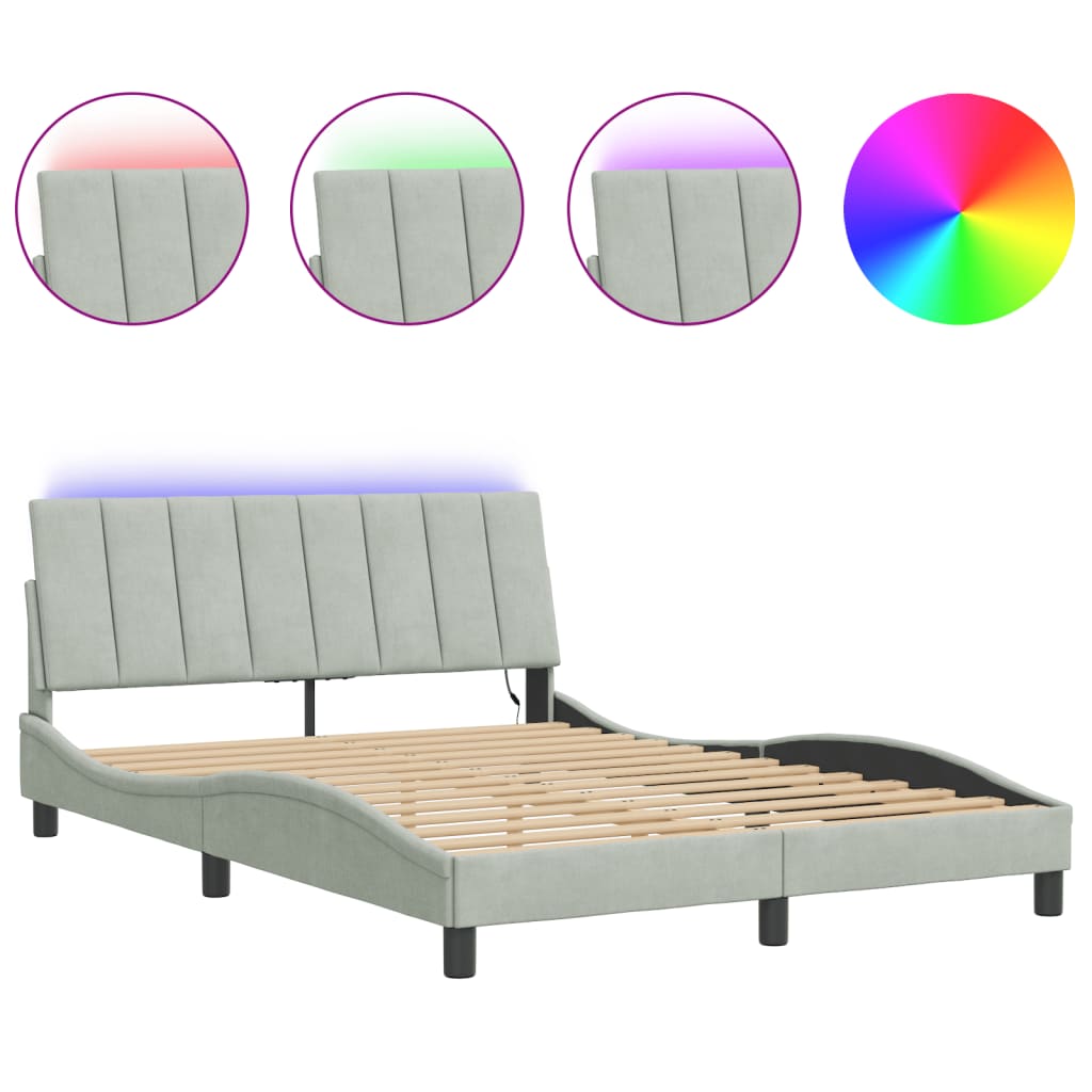 vidaXL Rám postele s LED osvětlením světle šedý 120 x 200 cm samet