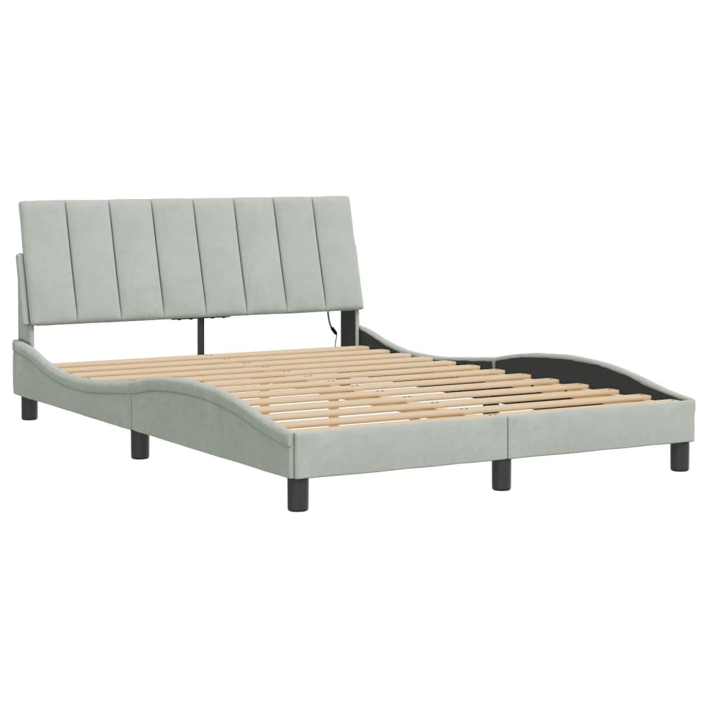 vidaXL Bedframe met LED-verlichting fluweel lichtgrijs 120x200 cm afbeelding