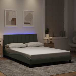 Posteljni okvir z LED brez vzmetnice Hanko svetlo siv 120x200 cm žamet