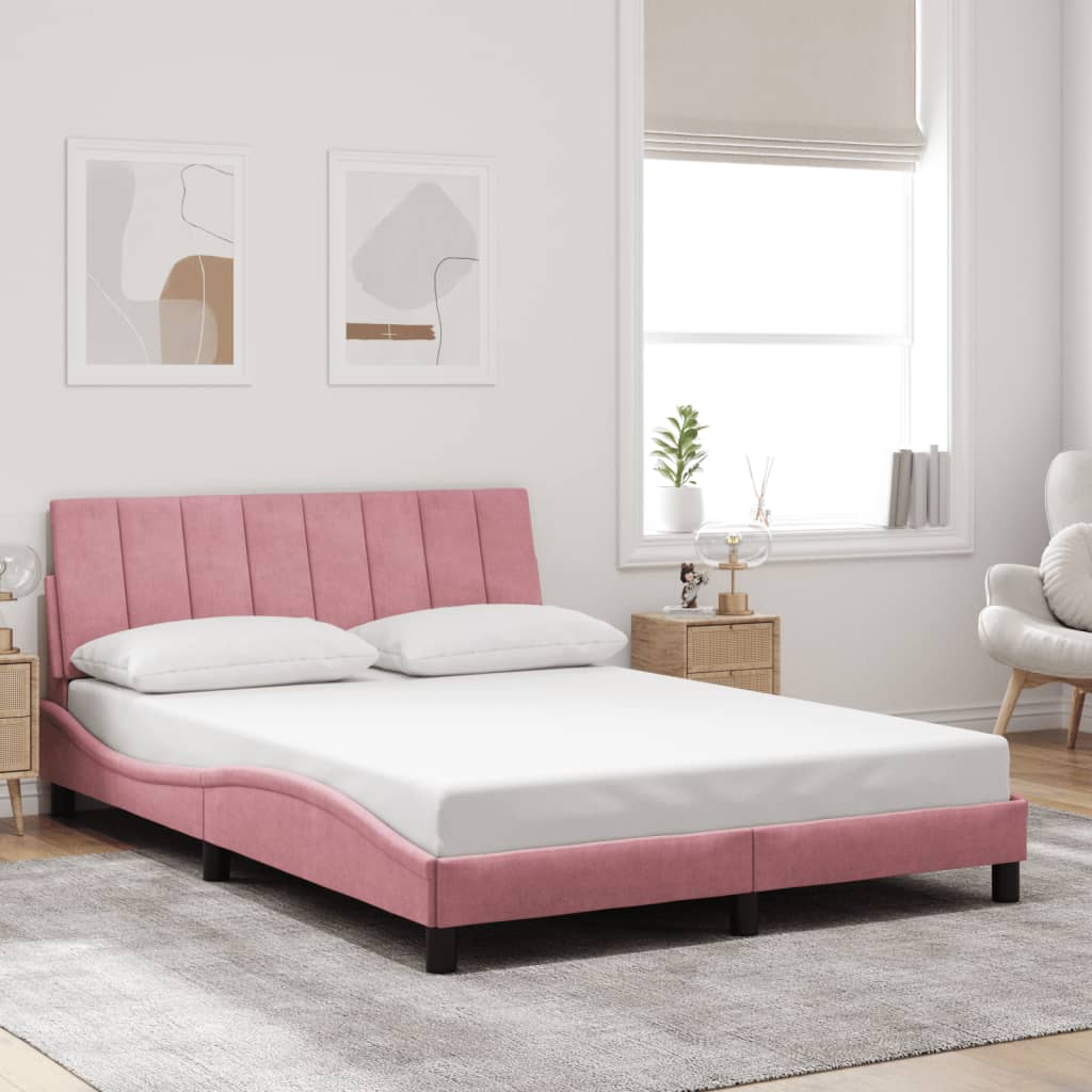 vidaXL Bedframe met LED zonder matras "Hanko" fluweel roze 120x200 cm, foto 2