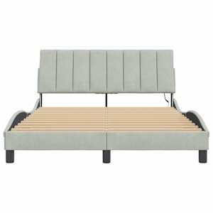 Rám postele s LED osvětlením bez matrace Hanko světle šedý 140 x 190 cm samet - obrázek 6