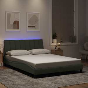 Posteljni okvir z LED brez vzmetnice Hanko svetlo siv 140x190 cm žamet