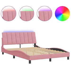Rám postele s LED osvětlením bez matrace Hanko růžový 140 x 190 cm samet - obrázek 2