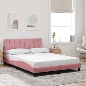 Rám postele s LED osvětlením bez matrace Hanko růžový 140 x 190 cm samet - obrázek 4