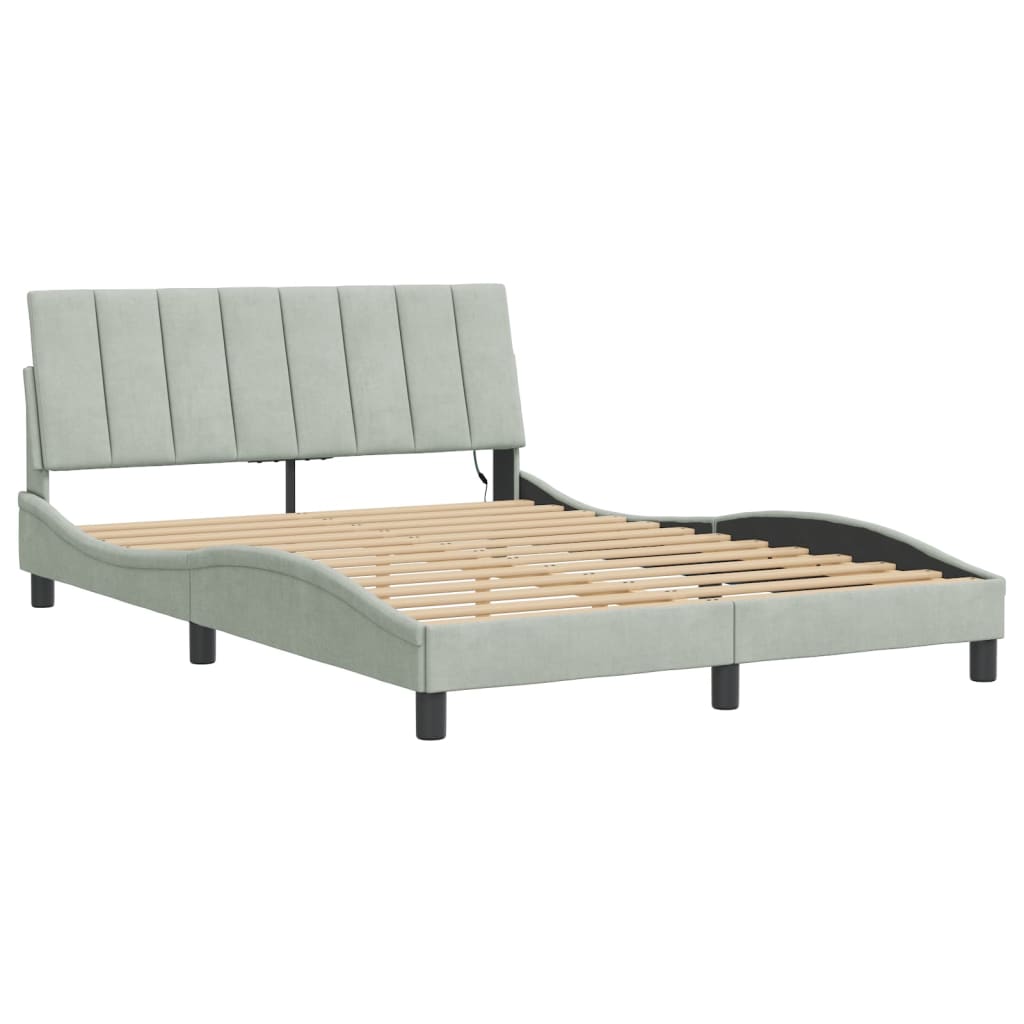 vidaXL Bedframe met LED zonder matras "Hanko" lichtgrijs 140x200 cm grijs, foto 4