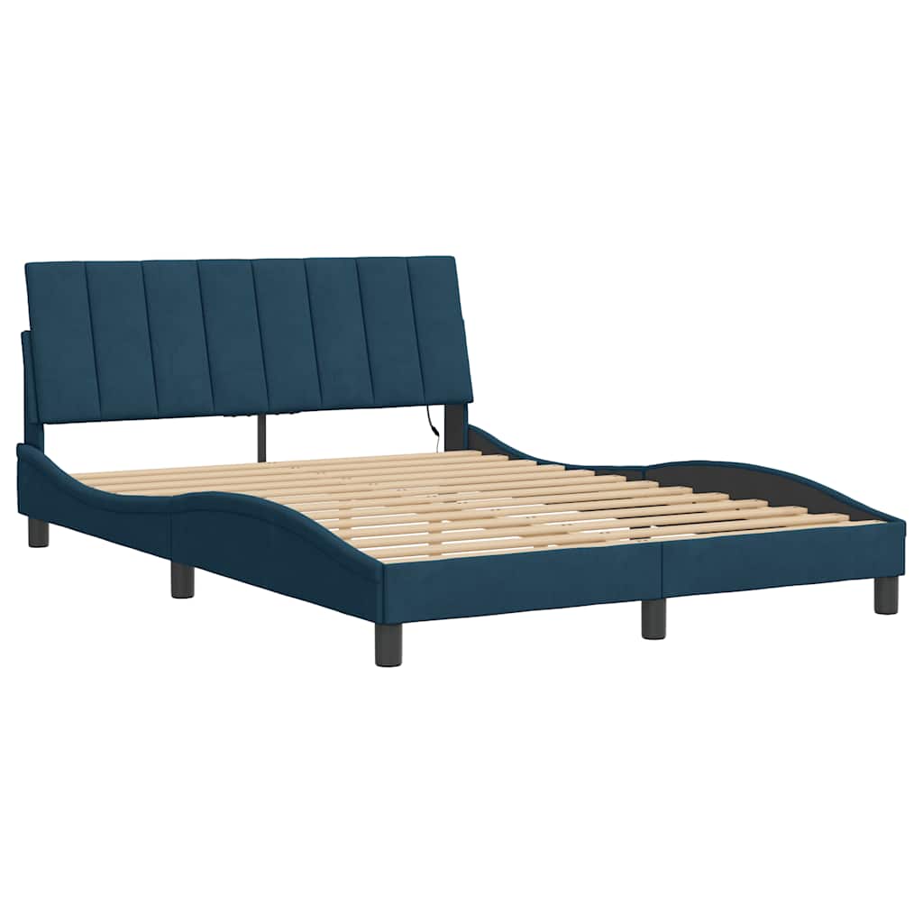 vidaXL Bedframe met LED zonder matras "Hanko" fluweel blauw 140x200 cm, foto 4
