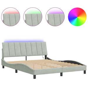 Rám postele s LED osvětlením bez matrace Hanko světle šedý 160 x 200 cm samet - obrázek 2